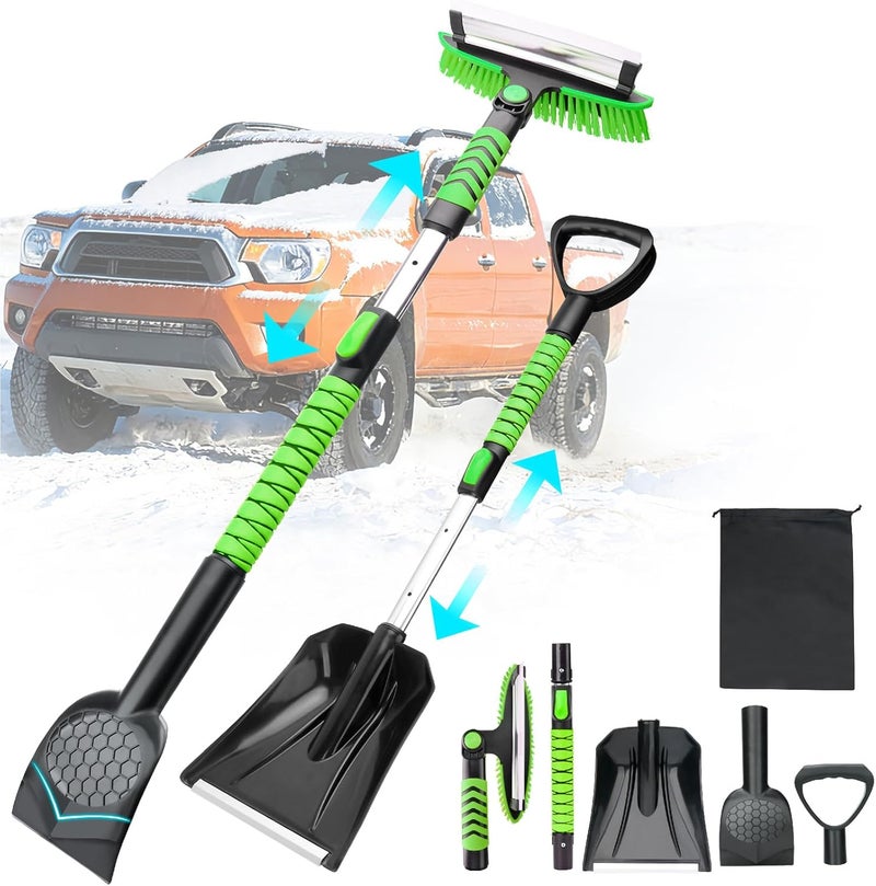 Nibule 43.3'' Snow Shovel & Snow Brush with Ice Scrapers for Car Windshield,5-in-1 Extendable Thicken Aluminum Tube,180° Pivoting Brush Head & Foam Grip for Christmas, Cars, Trucks, SUVs, Vehicle（Green - Image 1